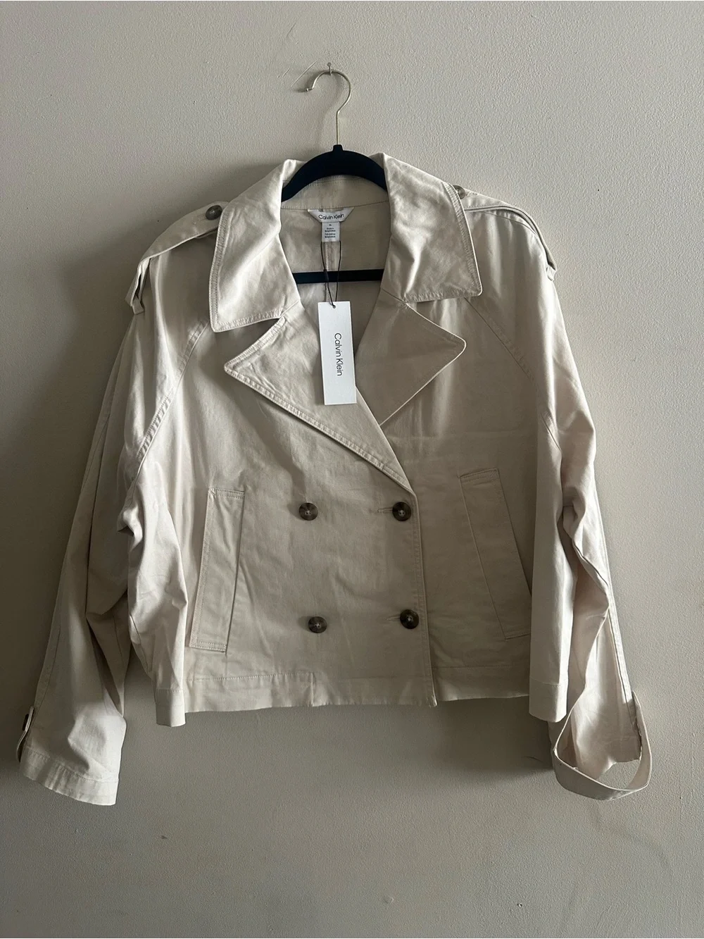 NWT Calvin Klein Beige Cropped Double-Breasted Trench Jacket Size XL